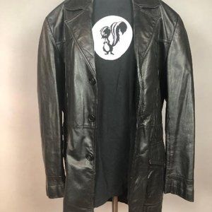 Mens 1980s original vintage BLK Leather coat size 40/42